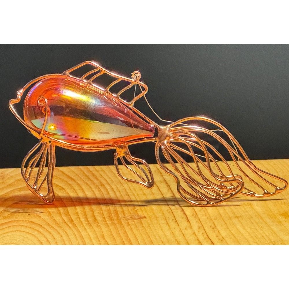 Iridescent Orange Art Blown Glass Fish Wire Wrapped Sculpture 6.5"
Ornament VTG
